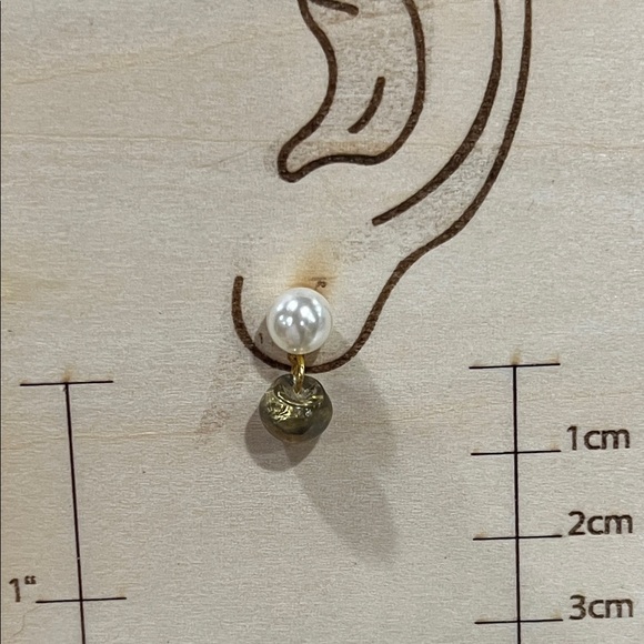 Faux Pearl and Gold Bead Drop Earrings - Picture 2 of 4